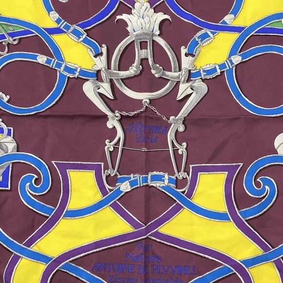 Auth HERMES Carre 90 - Purple Yellow Multi Silk Scarf - Picture 1 of 4
